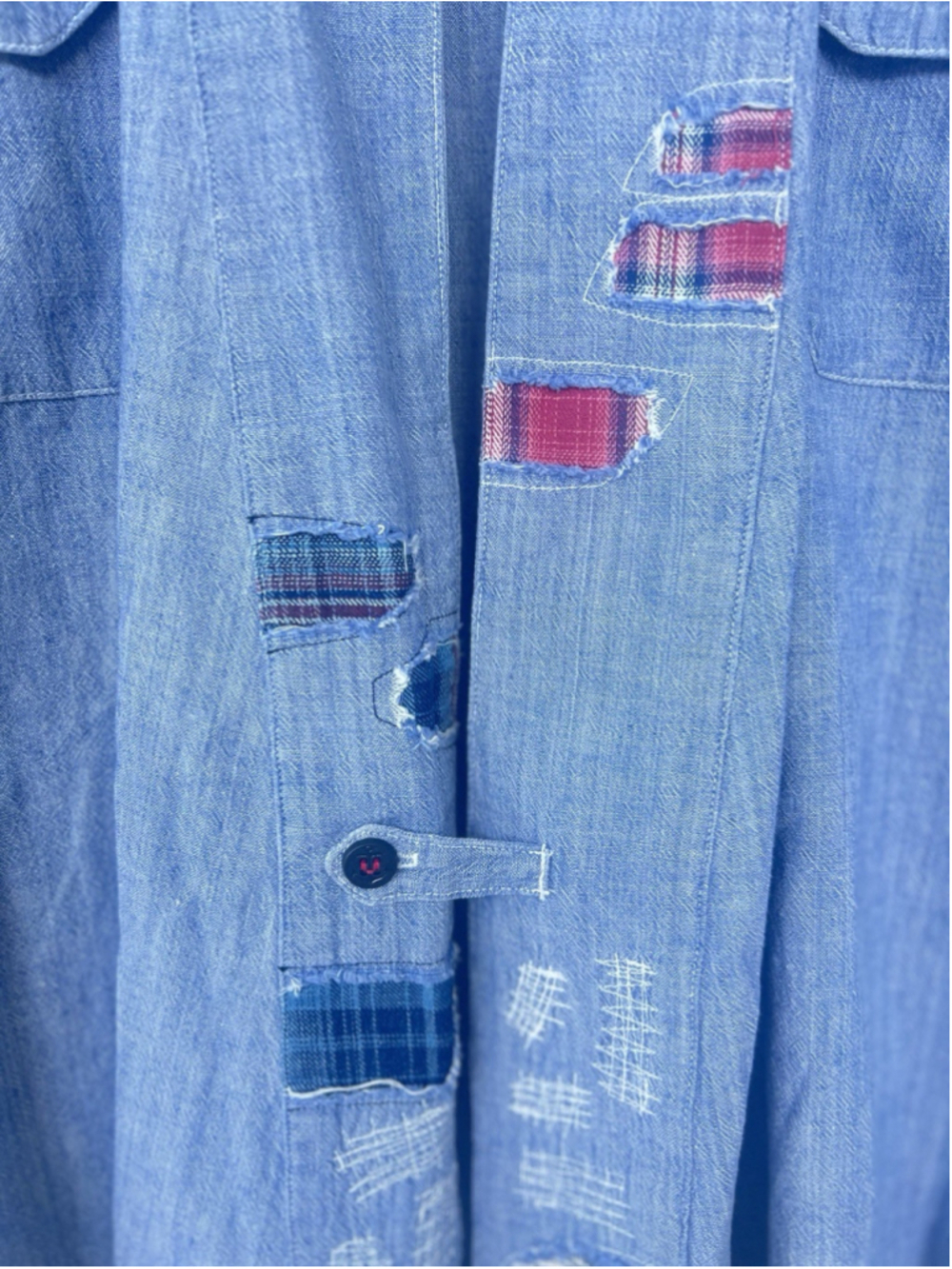 NEW $975 Greg Lauren Blue Chambray Kimono Studio Cardigan Men’s 4 XL Patchwork - Picture 3 of 9
